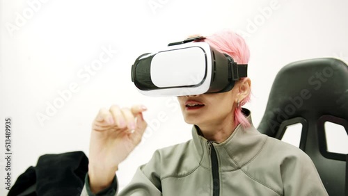 Female used VR Headset at Living Room