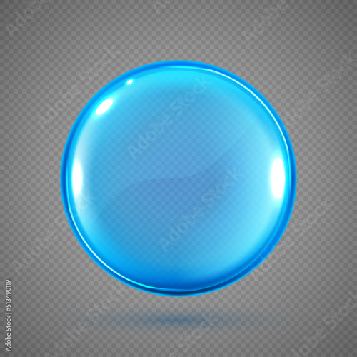 Collagen droplet isolated on transparent background. Realistic vector blue drop. Water bubble or glass ball template
