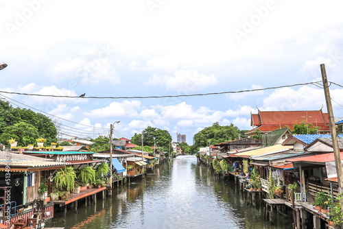 Photography Klong Bang Luang Community,Phasi Charoen District,Bangkok,Thailand on June 26,2020:Old-fashioned houses along Klong Bangkok Yai(Klong Bang Luang)