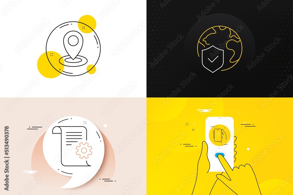 Minimal set of Location, World insurance and Ask question line icons. Phone screen, Quote banners. Technical documentation icons. For web development. Vector Minimal set of Location, World insurance and Ask question line icons. Phone screen, Quote banners. Technical documentation icons. For web development. Vector