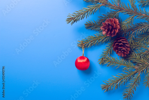 New Year's card with a place for text. Christmas tree and Christmas ball