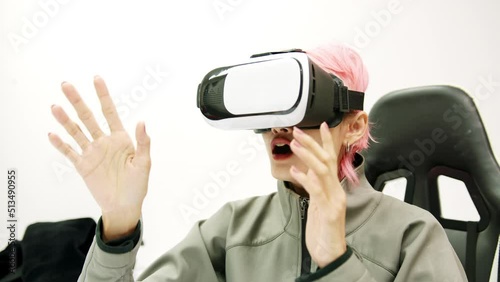 Female used VR Headset at Living Room