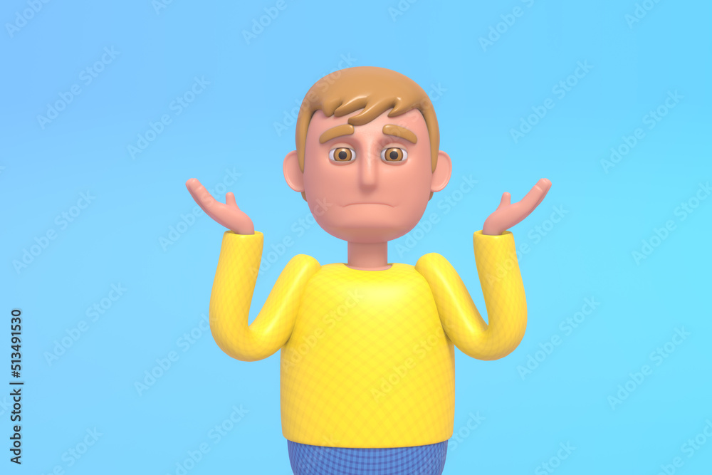 3d render of young man thinking, unsure, doubtful 3d render of young man thinking, unsure, doubtful