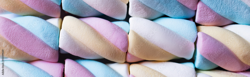 Flat lay of delicious marshmallows isolated on black, banner. Flat lay of delicious marshmallows isolated on black, banner.