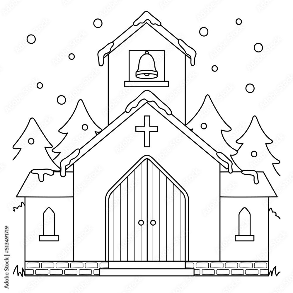 Church Christmas Coloring Page for Kids Stock Vector Adobe Stock