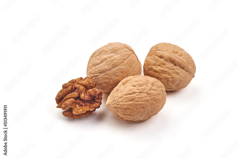 Walnuts, isolated on white background. Walnuts, isolated on white background.