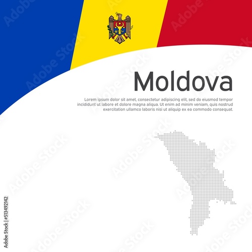 Abstract waving moldova flag, mosaic map. State patriotic moldavian cover, flyer. Creative background for moldova patriotic holiday card design. National poster. Business booklet. Vector design