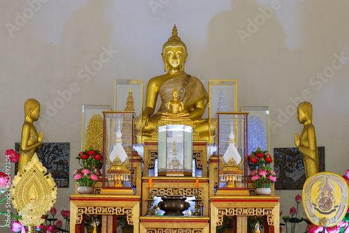 Taling Chan,Bangkok,Thailand on January8,2021:Principal Buddha statue,Luang Pho Chokdee,in old ordination hall of Champa Temple. photo