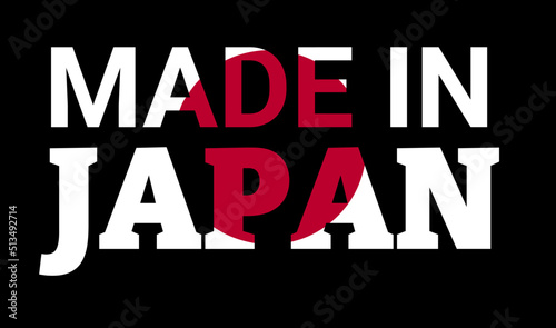 made in japan with japanese flag isolated on black background