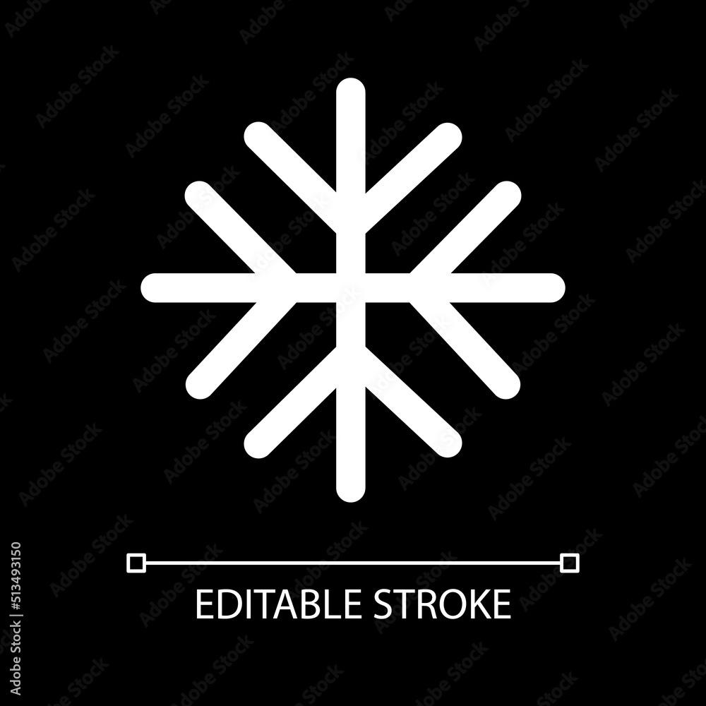 Snow white linear ui icon for dark theme. Winter weather prediction. Snowfall. Vector line pictogram. Isolated user interface symbol for night mode. Editable stroke. Arial font used Snow white linear ui icon for dark theme. Winter weather prediction. Snowfall. Vector line pictogram. Isolated user interface symbol for night mode. Editable stroke. Arial font used