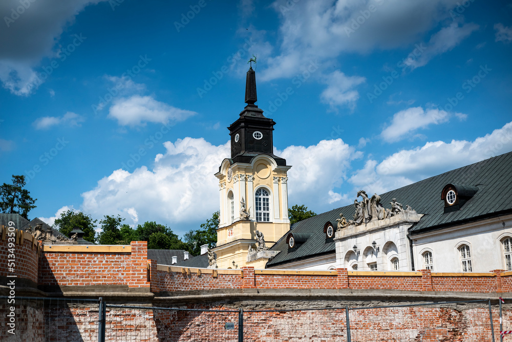 The Potocki Palace in Radzyń Podlaski during the summer holidays against the backdrop of beautiful clouds