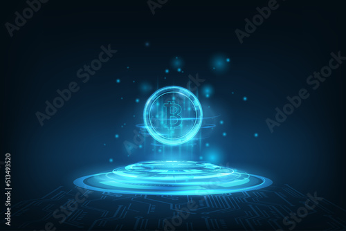 Vector abstract technology crypto. Bitcoin in futurist concept.