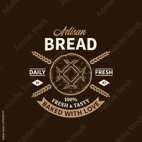 Vector bakery or bread vintage logo on a dark background. Bread design template for baked products branding and packaging