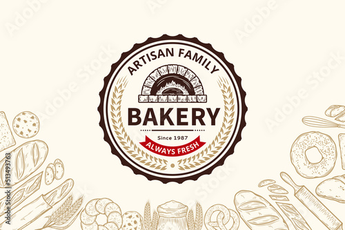 Vector bakery or bread logo. Bakery design template for baked products branding and packaging. Vector bread illustrations