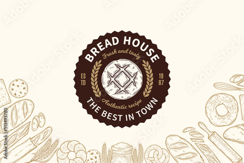 Vector bakery or bread logo. Bakery design template for baked products branding and packaging. Vector bread illustrations