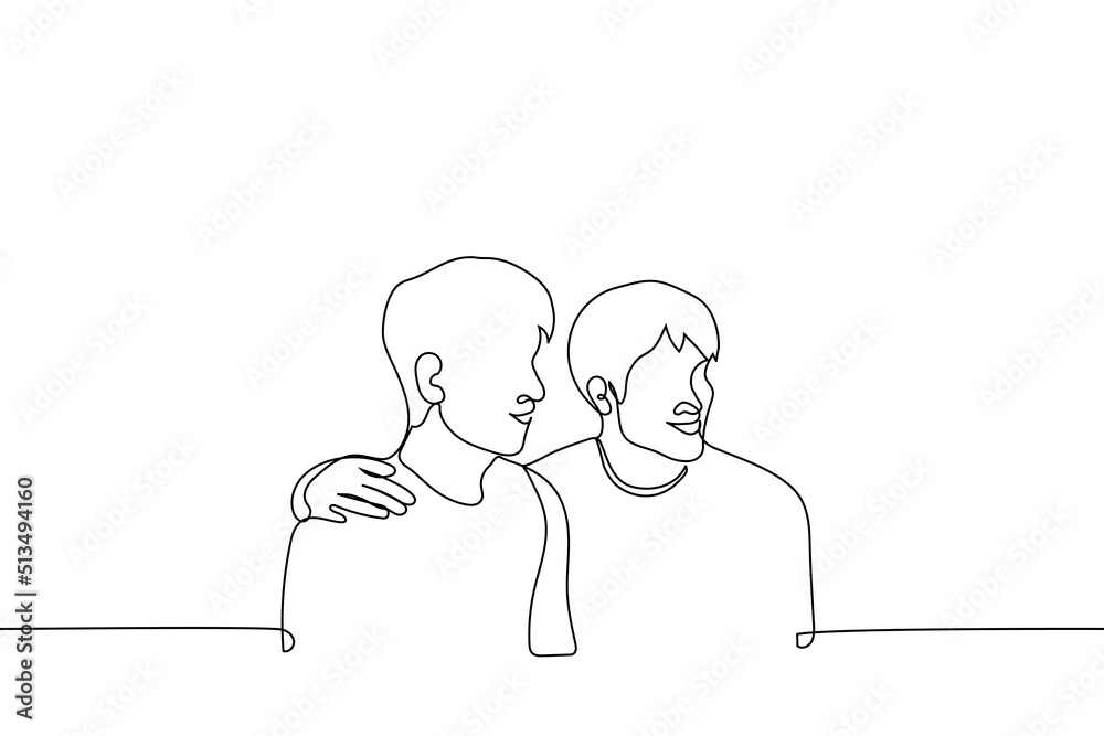 man introduces or introduces his male friend or partner to the company - one line drawing vector. concept of introducing a new person or referral man introduces or introduces his male friend or partner to the company - one line drawing vector. concept of introducing a new person or referral