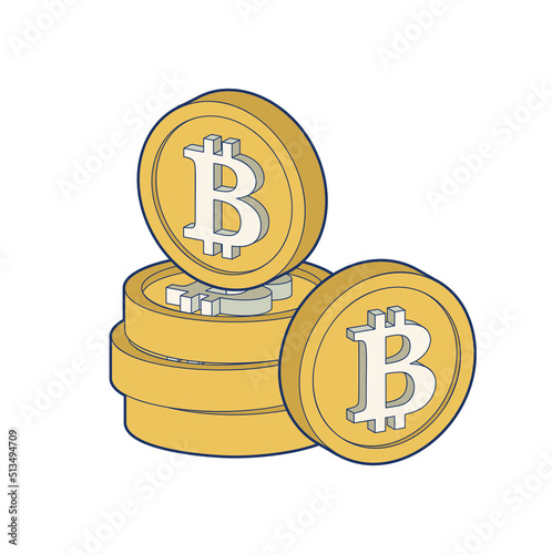 Crypto currency golden coin, bitcoin symbol isolated on  background. Vector illustration. Golden bitcoin coin.