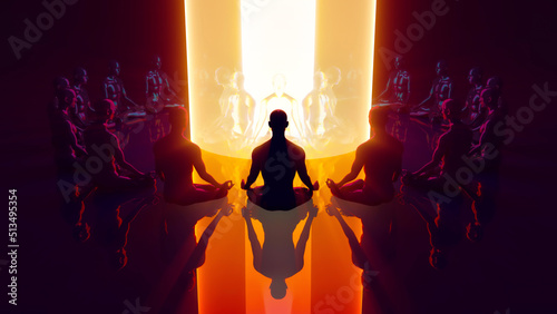3d illustration group meditation in astral space