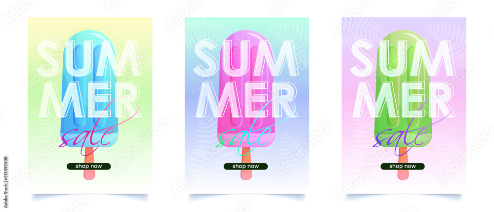 Colorful summer sale banner, set of summer posters Colorful summer sale banner, set of summer posters