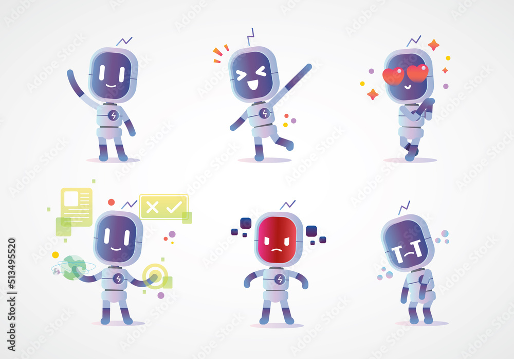 Tall clean modern robot character set Tall clean modern robot character set