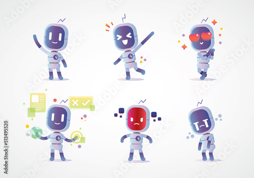 Tall clean modern robot character set