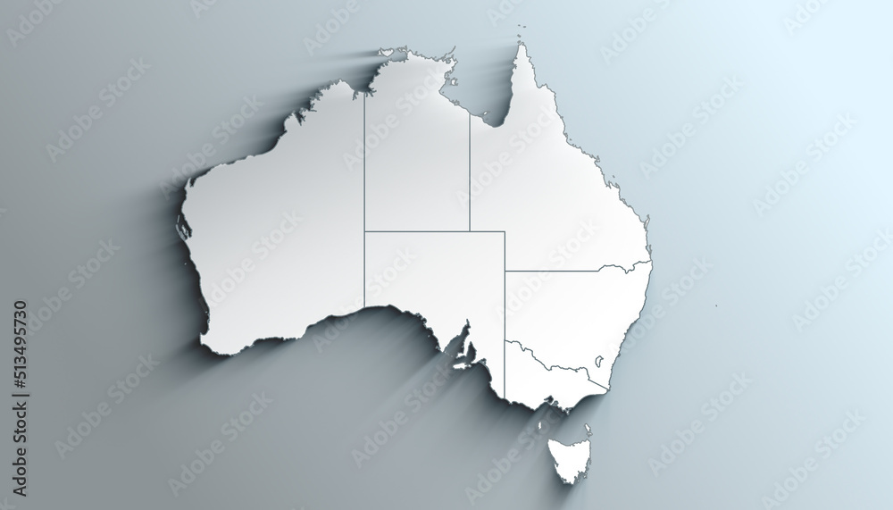 Modern White Map of  Australia with States and Territories With Shadow
