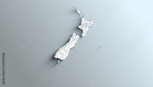Modern White Map of New Zealand with Regions With Shadow