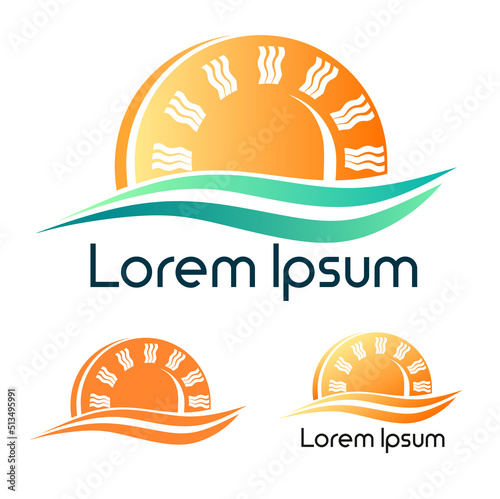 The sun and the waves of the sea, a color logo, emblem. Vector illustration