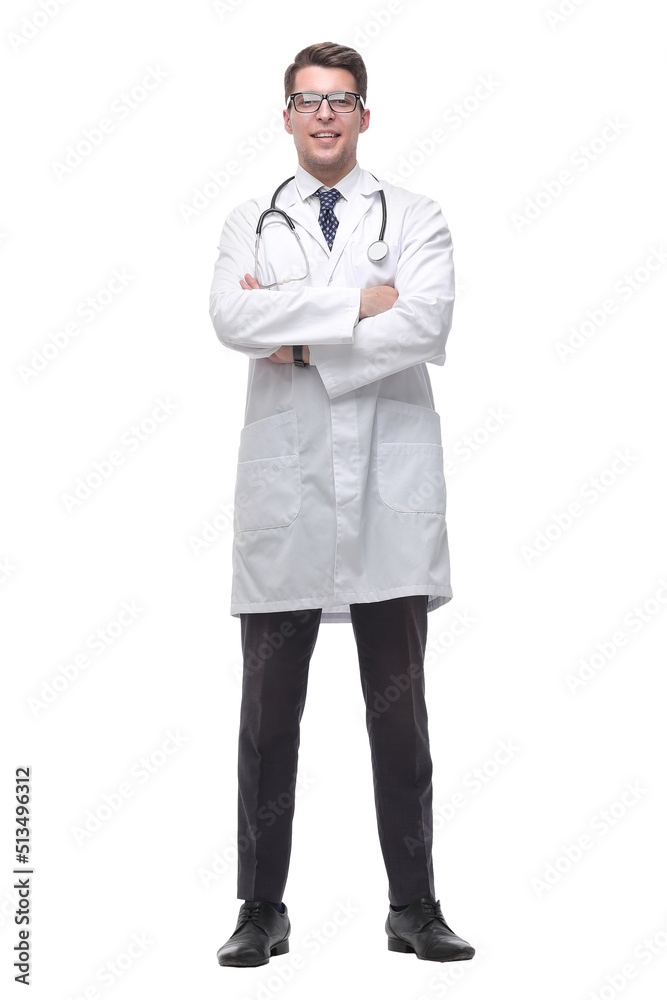 friendly doctor with a stethoscope. isolated on white friendly doctor with a stethoscope. isolated on white