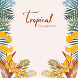 Colorful tropical leaves, foliage plant, room for text, banner, lettering. Vector design illustration.
