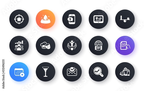 Minimal set of Hold document, Teamwork results and Potato flat icons for web development. Star target, Gps, Analytics icons. Volunteer, Internet documents, Phone payment web elements. Vector