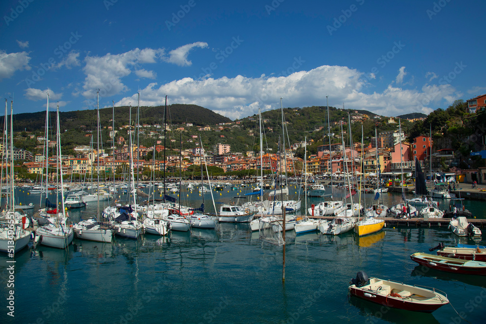 Seaport of Lerici, Italy , with boats and yachts. City embankmen