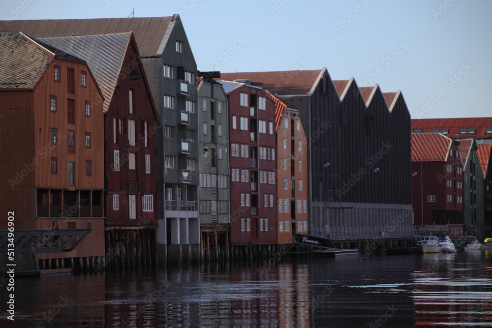 Naklejka premium Scenic View Of Lake By Buildings Against Sky, Trondheim, Norway
