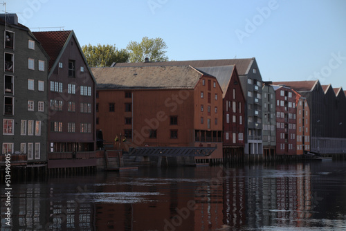 Scenic View Of Lake By Buildings Against Sky, Trondheim, Norway