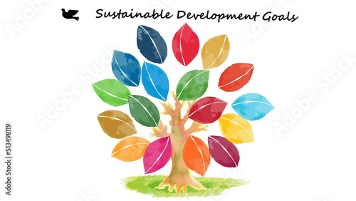 SDGs image watercolor leaves and dove animation