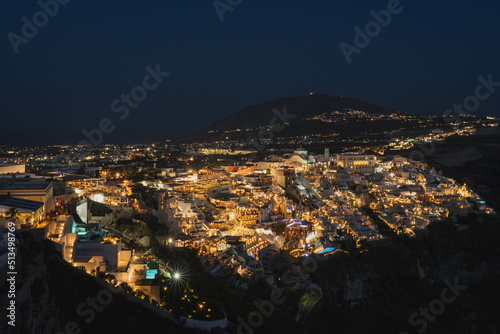 Amazing night view of Fira (Thera) city in Santorini and amazing calderas.