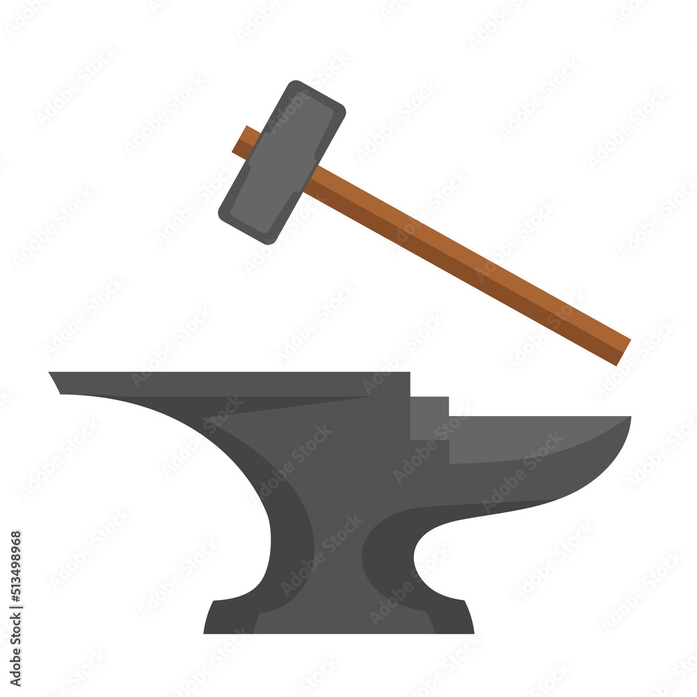 Hammer and anvil. Blacksmith tools in cartoon style. Hammer and anvil. Blacksmith tools in cartoon style.