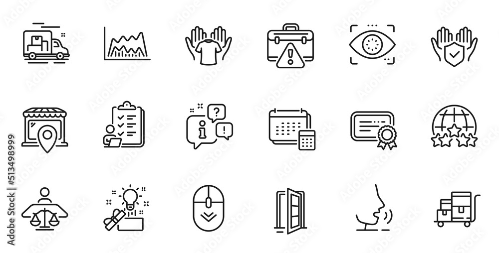 Outline set of Checklist, Court judge and Hold t-shirt line icons for web application. Talk, information, delivery truck outline icon. Vector Outline set of Checklist, Court judge and Hold t-shirt line icons for web application. Talk, information, delivery truck outline icon. Vector