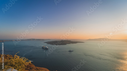 View of the bay on the island of Santorini from Fira town.