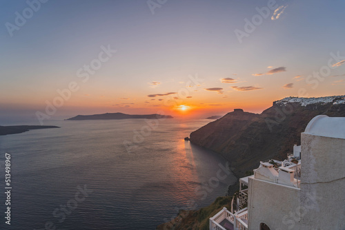 Amazing sunset from Fira (Thera) in Santorini and amazing calderas.