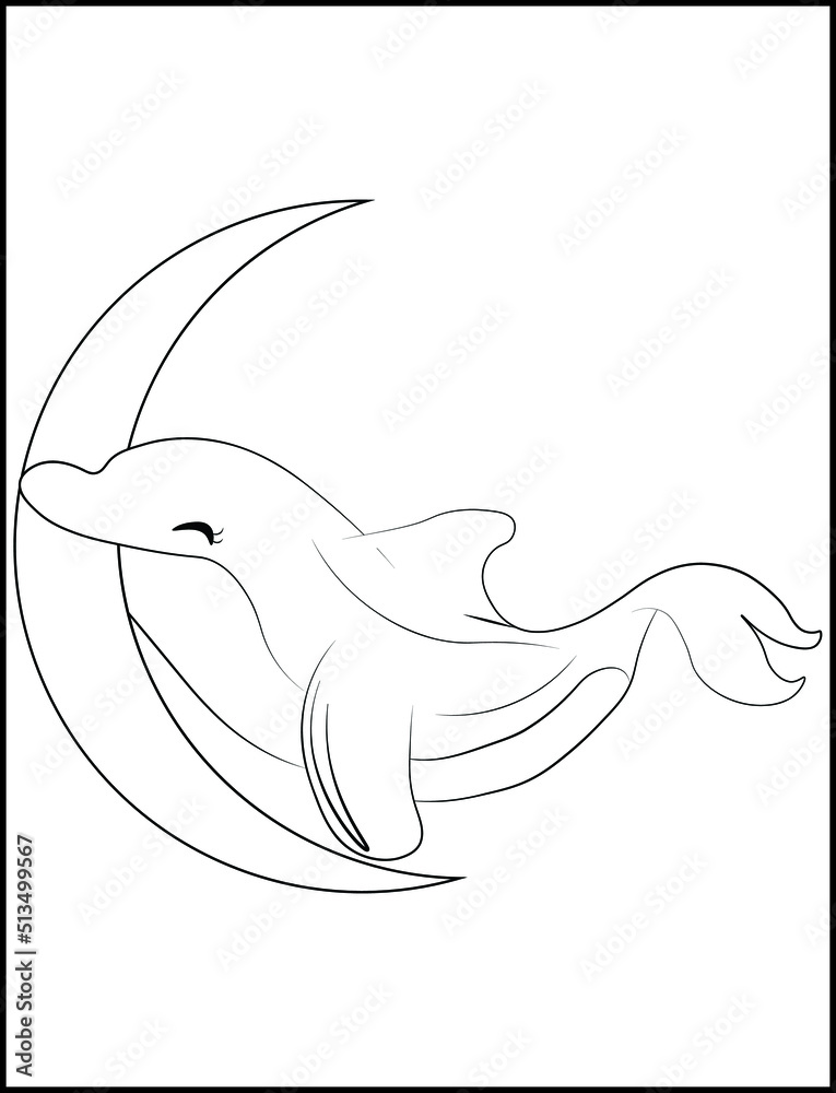dolphin coloring page, easy dolphin coloring page for kids Stock Vector ...