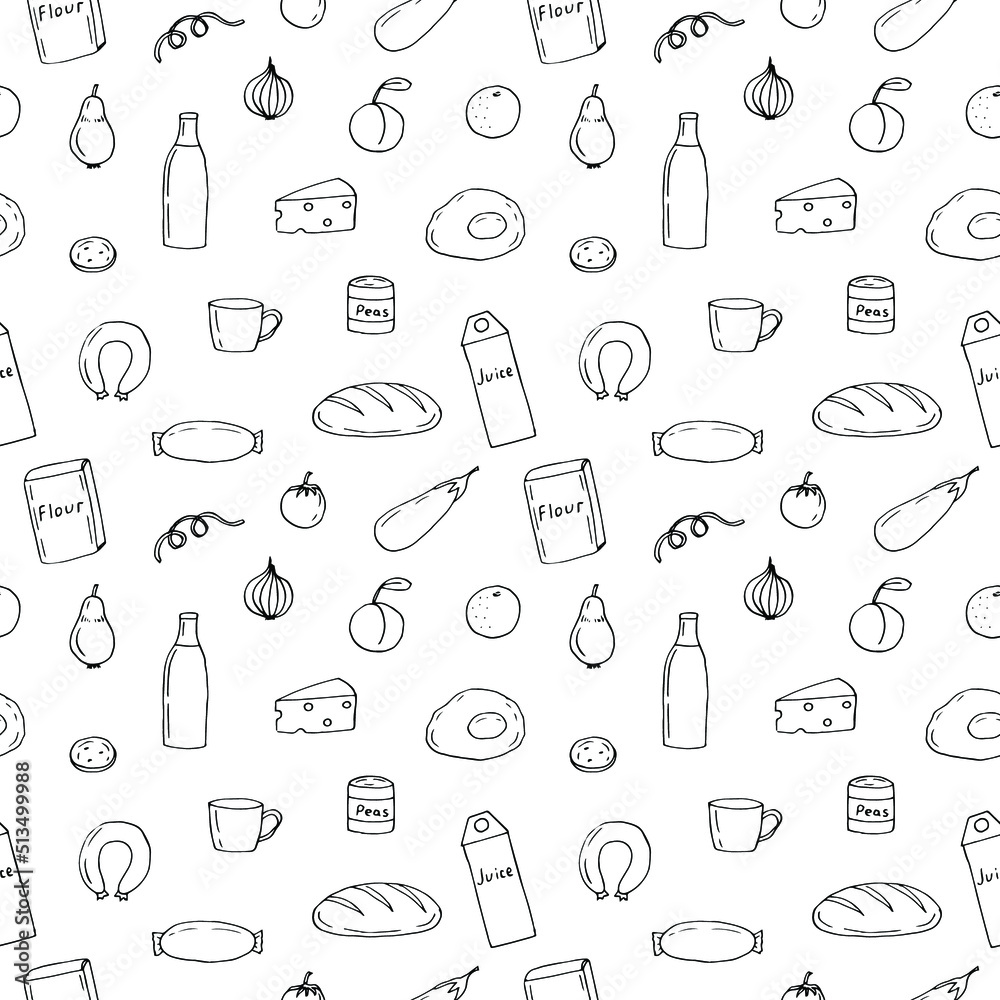 Naklejka premium Food seamless pattern vector illustration, hand drawing doodles