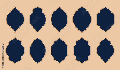 Decorative oriental window collection. Islamic arches in minimalist style. Vector illustration.
