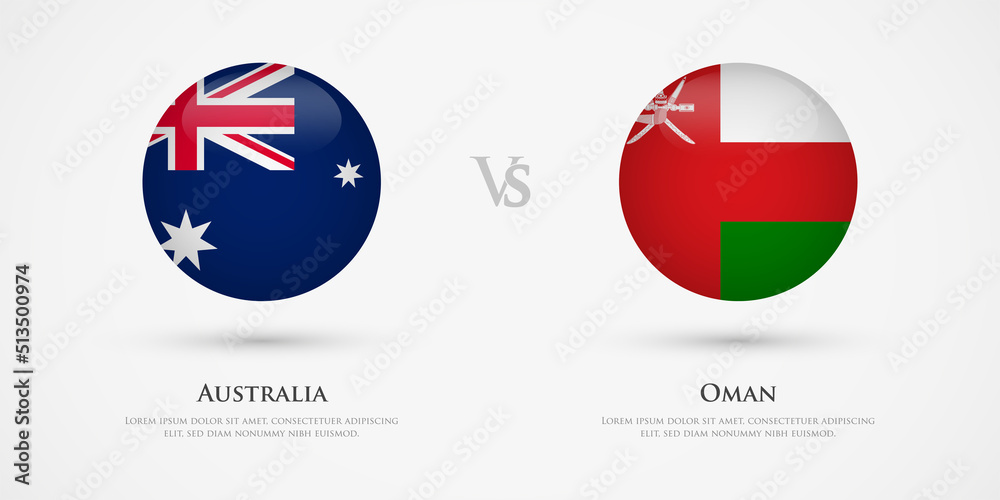 Australia vs Oman country flags template. The concept for game, competition, relations, friendship, cooperation, versus. Australia vs Oman country flags template. The concept for game, competition, relations, friendship, cooperation, versus.