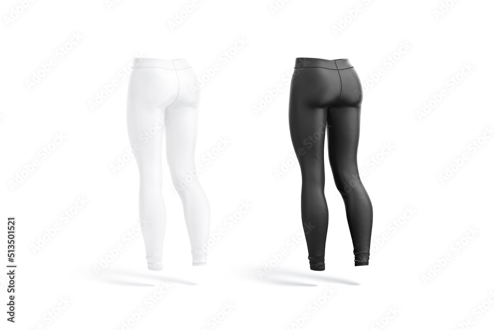 Blank black and white women leggings mockup, back side view Blank black and white women leggings mockup, back side view
