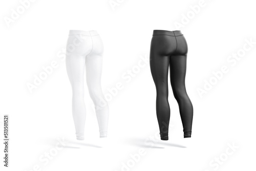 Blank black and white women leggings mockup, back side view