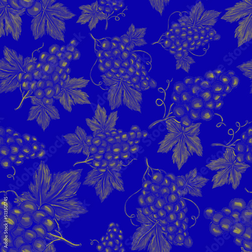 Creative seamless pattern with fruits: lemons, oranges, grapes and pomegranates. Oil paint effect. Bright summer print. Great design for any purposes 