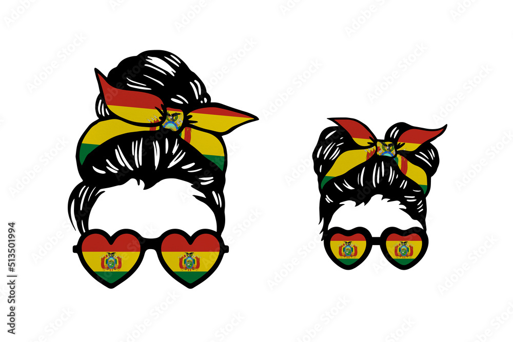 Family clip art in colors of national flag on white background. Bolivia