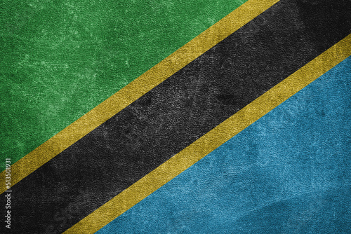 Old leather shabby background in colors of national flag. Tanzania © Julia
