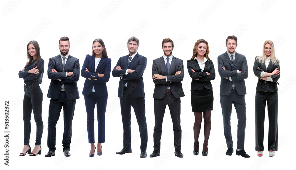 group of successful employees standing in a row